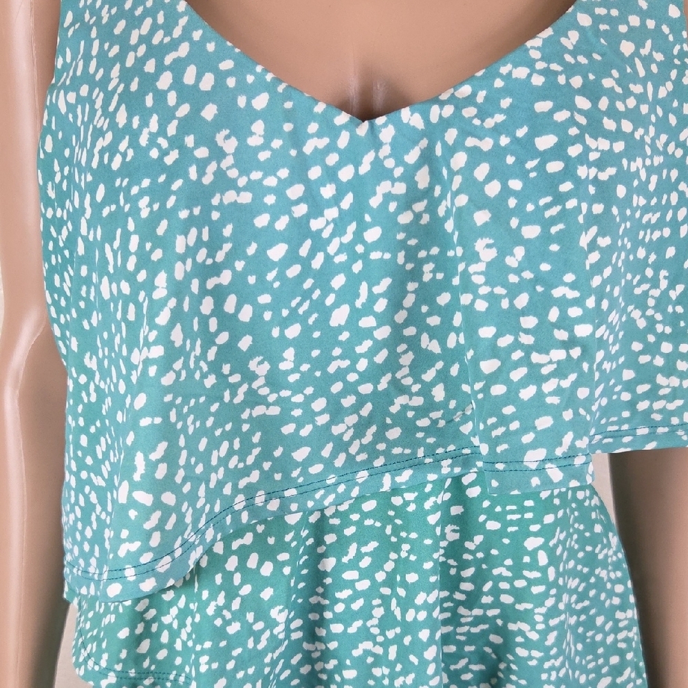 Cacique Teal & Cream Ruffled Tankini & High Wiasted Swim Suit - Picture 2 of 10
